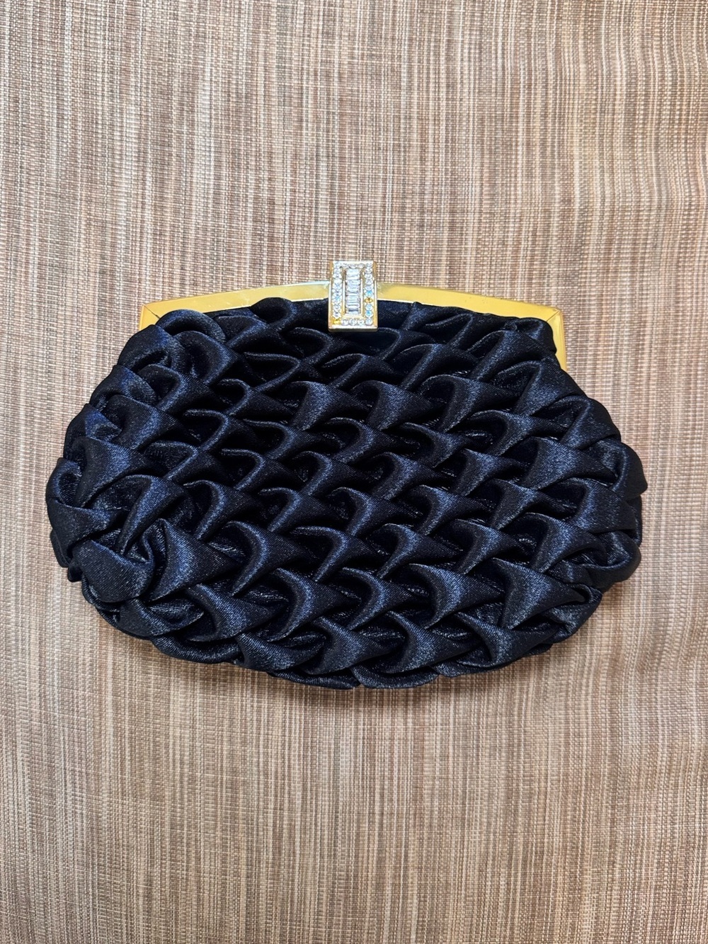 Vintage Far Nine Black Satin Woven Clutch Bag